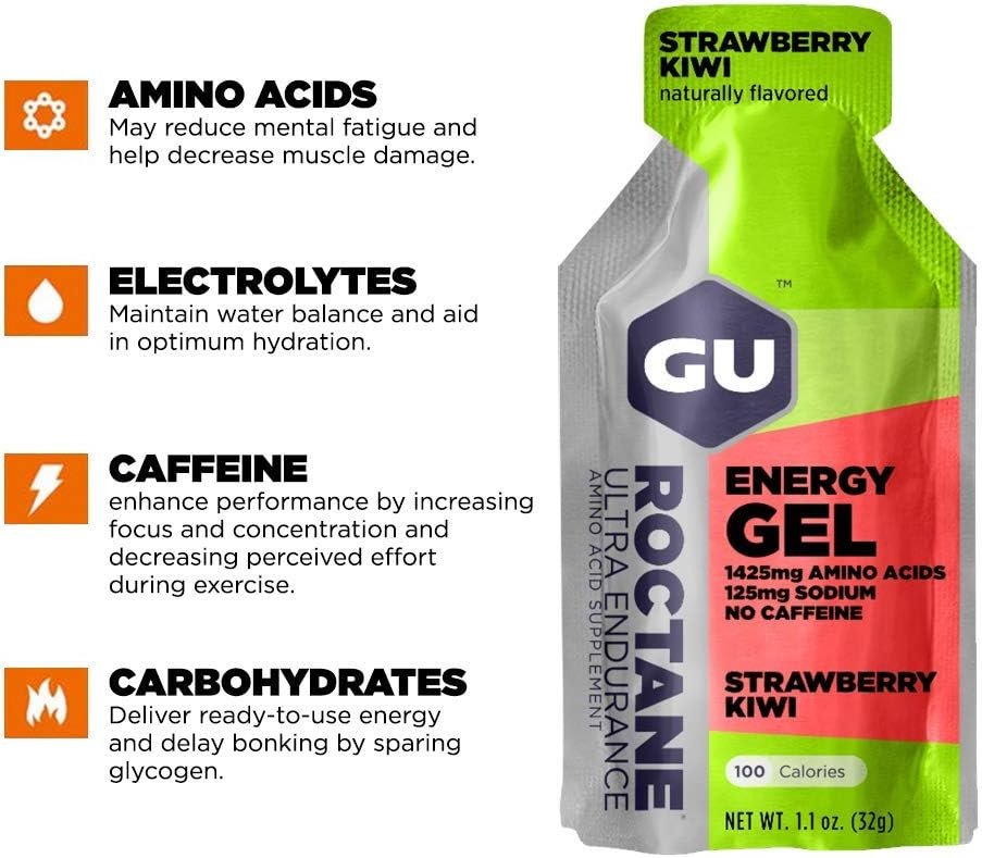 GU ENERGY Roctane Ultra Endurance Energy Gel, Strawberry Kiwi, 24-Count
