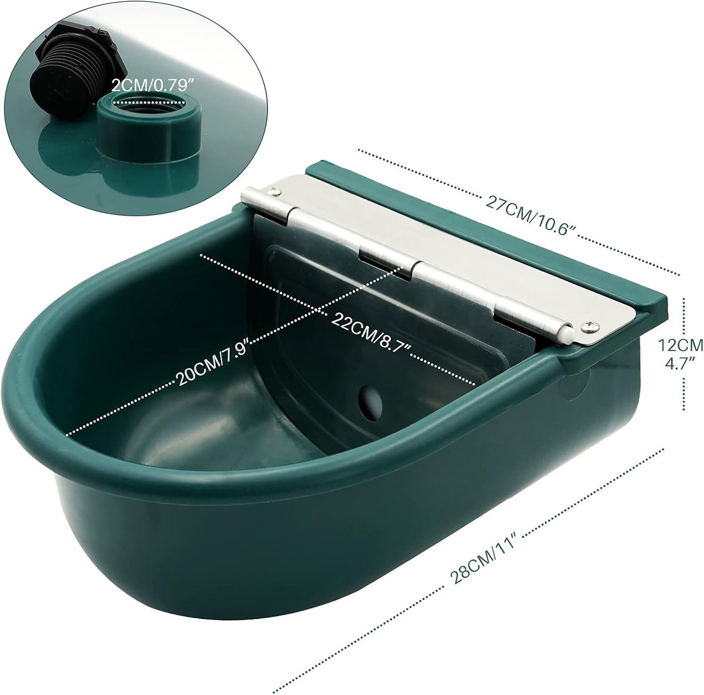 MINYULUA Automatic Waterer Bowl Large Horse Waterer with Float Valve and Drain Plug Automatic Water Feeder Dispenser Bowl for Sheep Dog Horse Cow Pig Plastic (Dark Green)