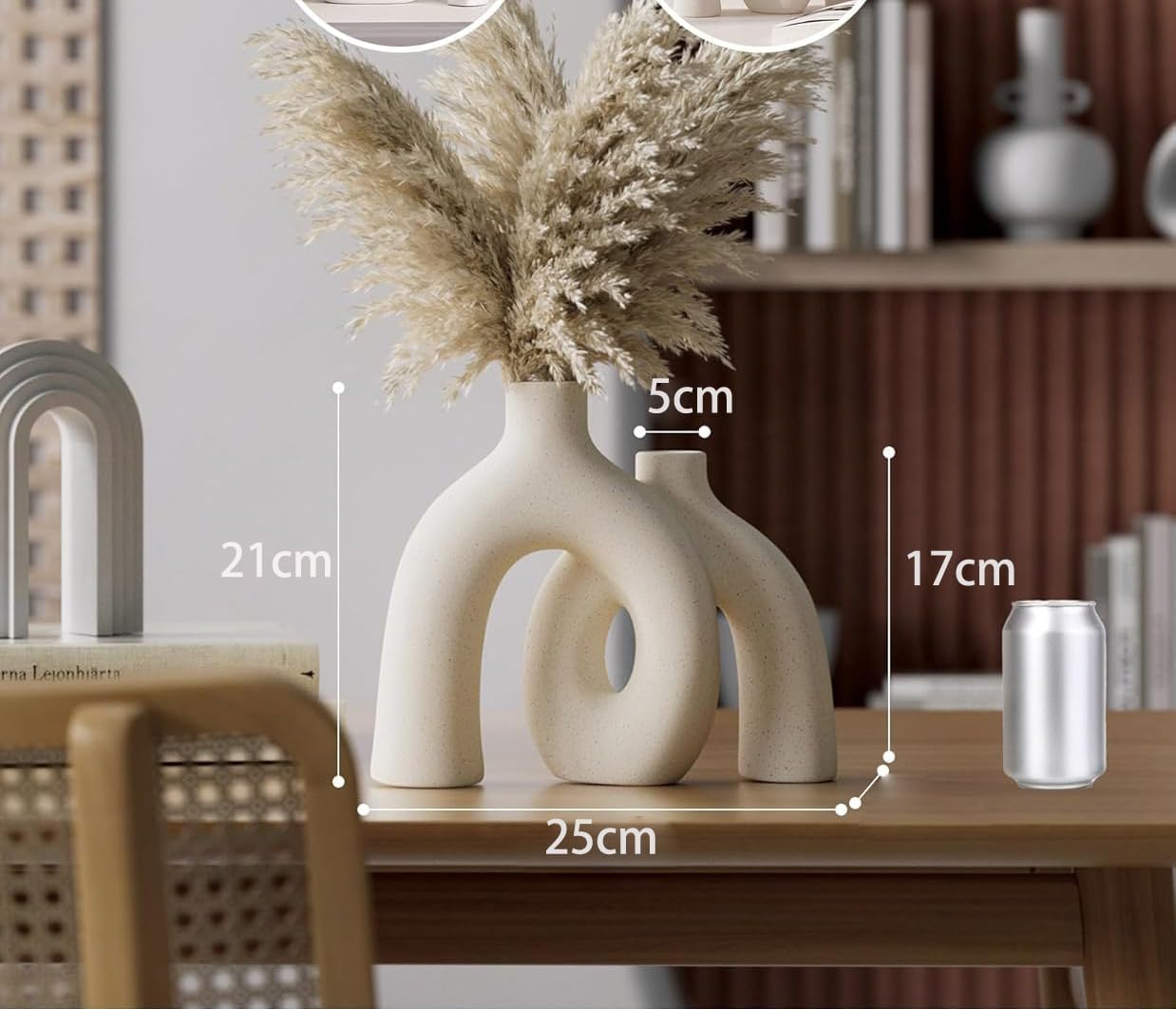 Beige Rough Texture Ceramic Vase, Decorative Arch Design, Flower Vase for Living Room Home Decor