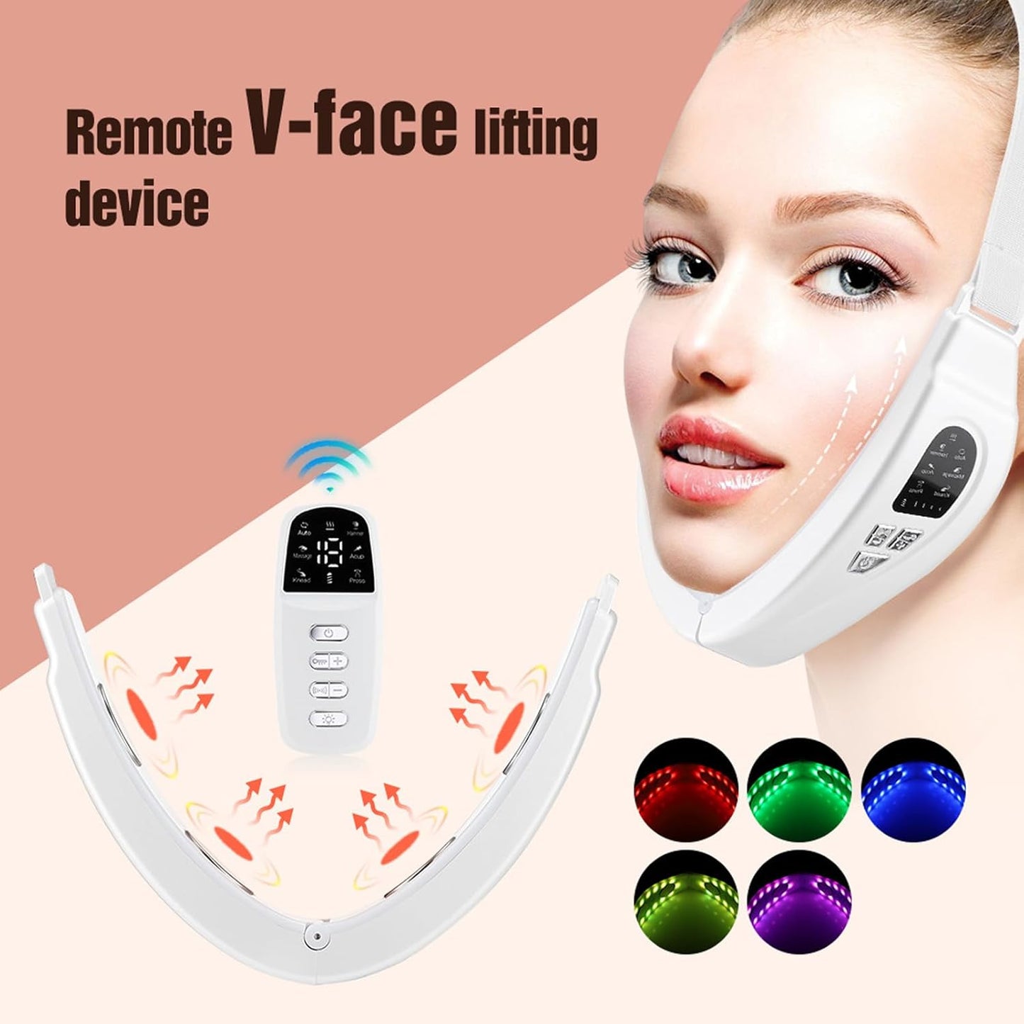 Contourflex 4-in-1 Massager for Face, Reviona Contour Flex Facial Sculpting Device, 5 Nursing Modes & 15 Levels of Intensity &180° Foldable with Remote Control (Pink)