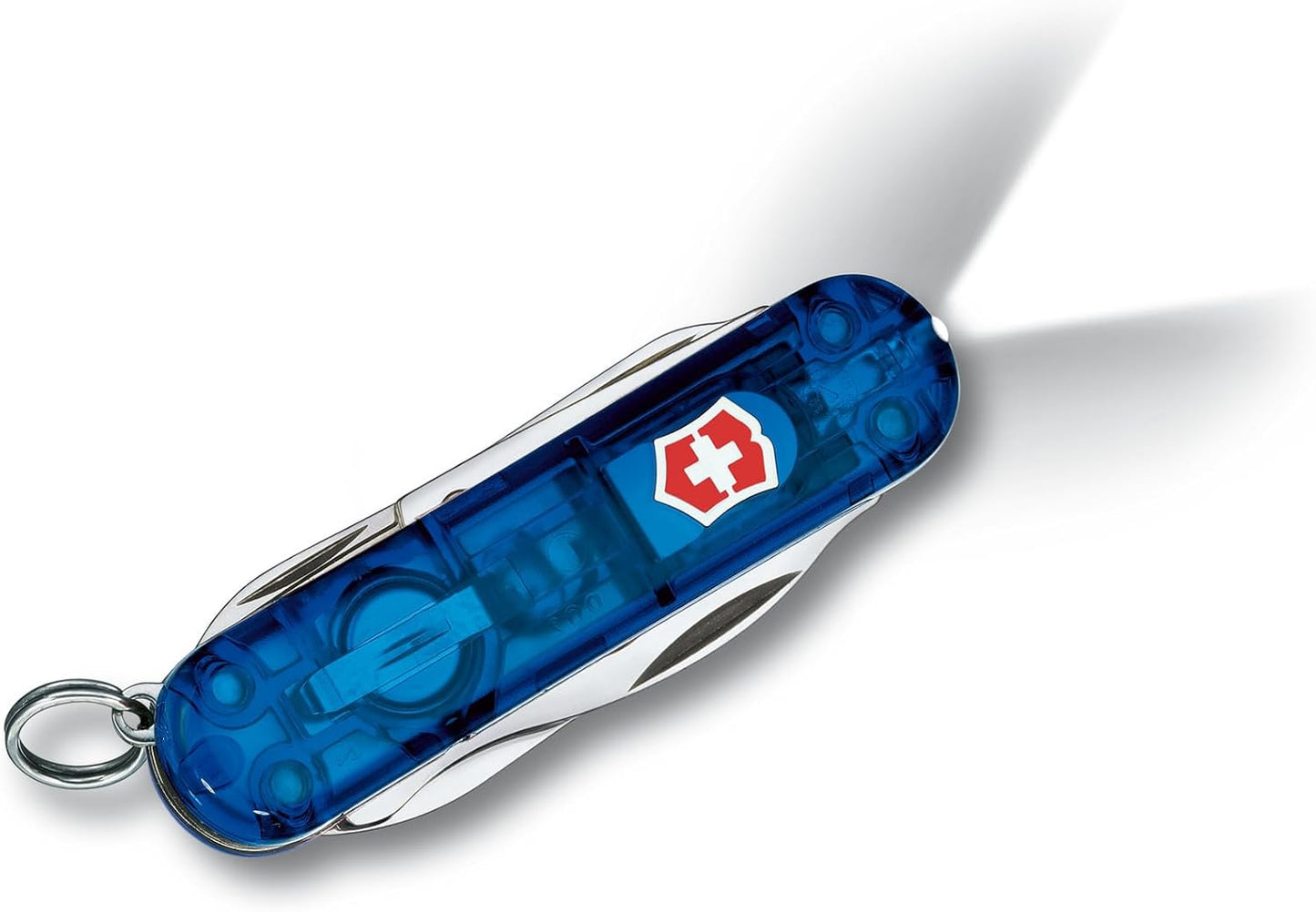 Victorinox Midnite Manager Swiss Army Pocket Knife, Small, Multi Tool, 10 Functions, LED, Scissors, Blue Transparent