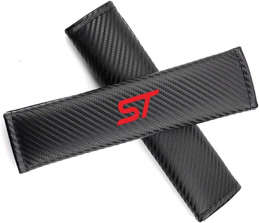 2 Pieces Seat Belt Pads, for Ford ST Carbon Fibre Seat Belt Cover Logo Car Interior Styling Accessories