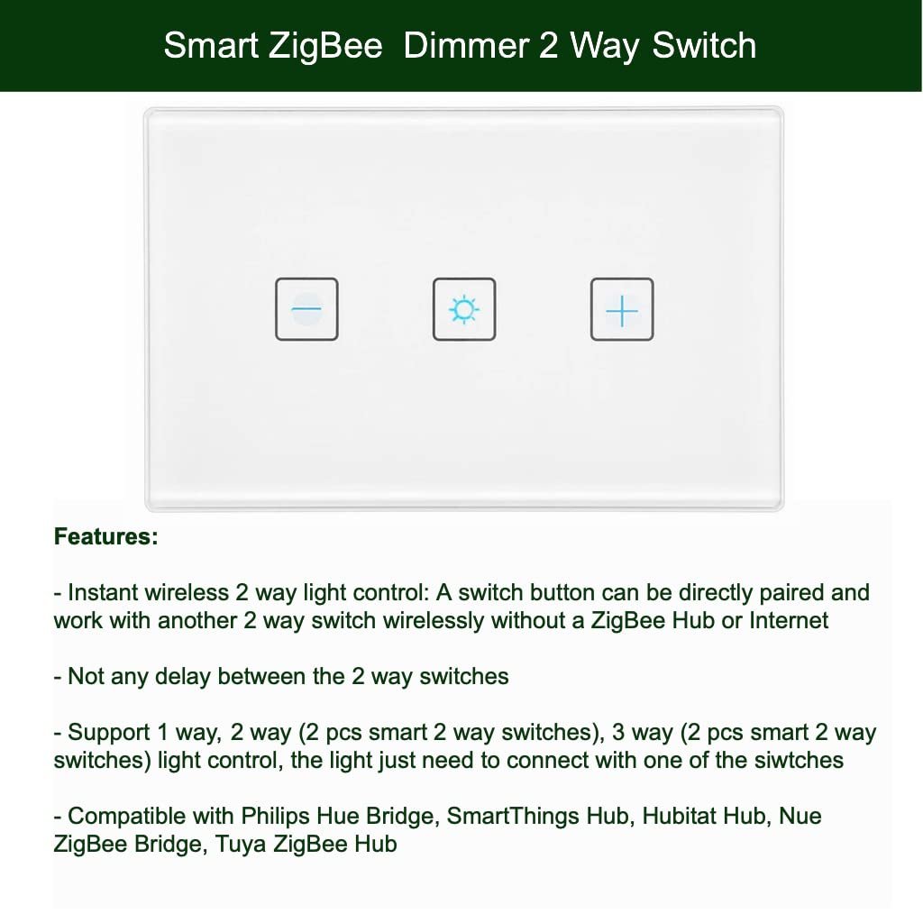 ZigBee Smart 2 Way Light Dimmer Switch for Home Automation and Voice Control