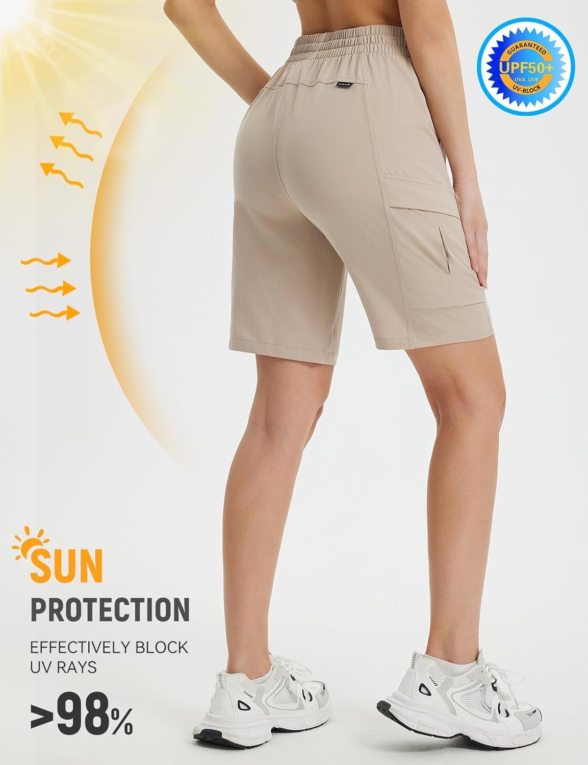 baleaf Women's 9" Cargo Shorts Hiking Water Resistant Pockets Bermuda Lightweight UPF50+ Camping Travel Outdoor