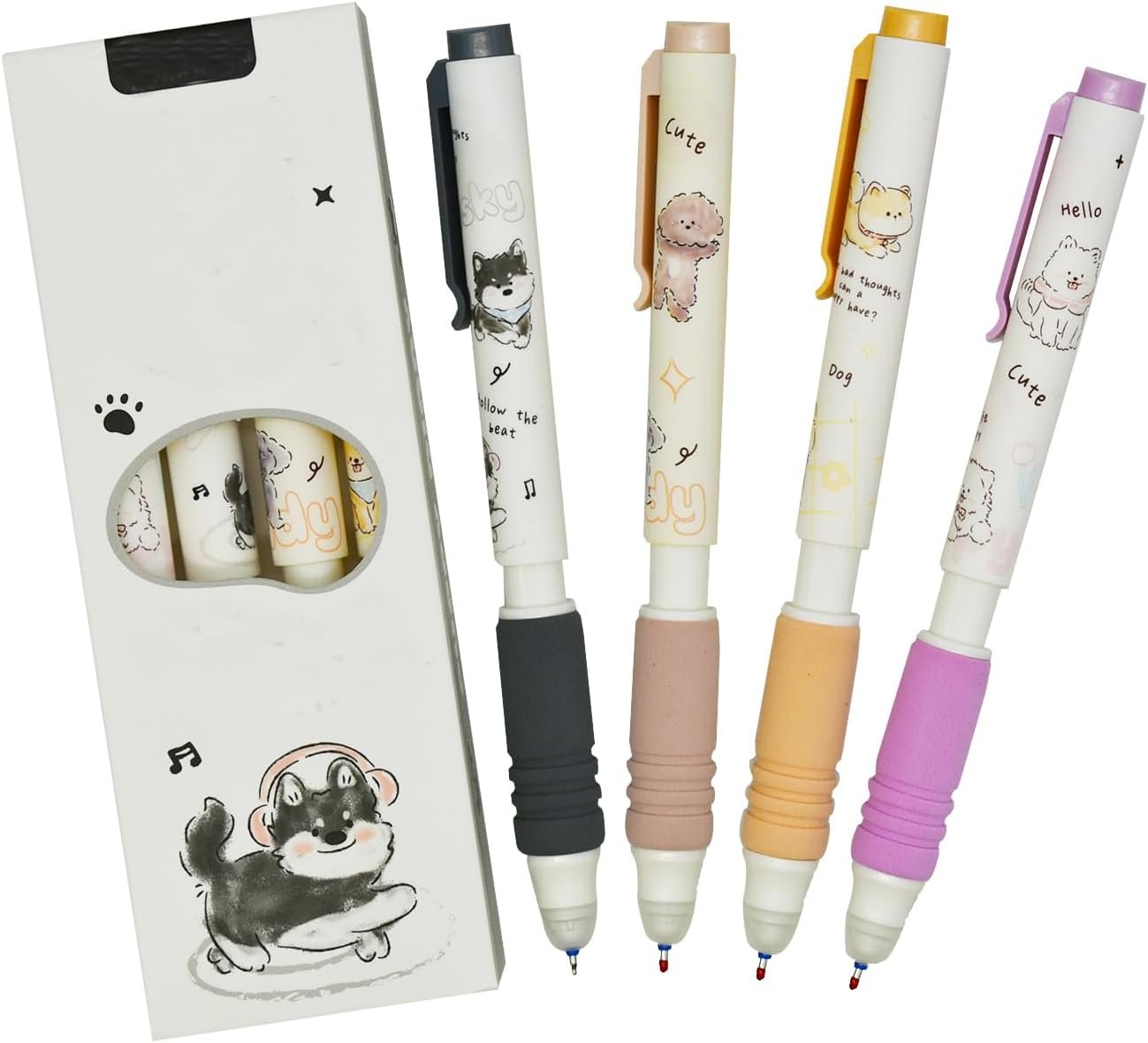 Maydahui 8 Pcs Erasable Pens Cartoon Dog Gel Pens Kawaii Teddy Samoy Shiba Inu Puppy Pen Mistake Free Writing Blue Ink Soft Sponge Grip For Dog Lovers School Office Supplies