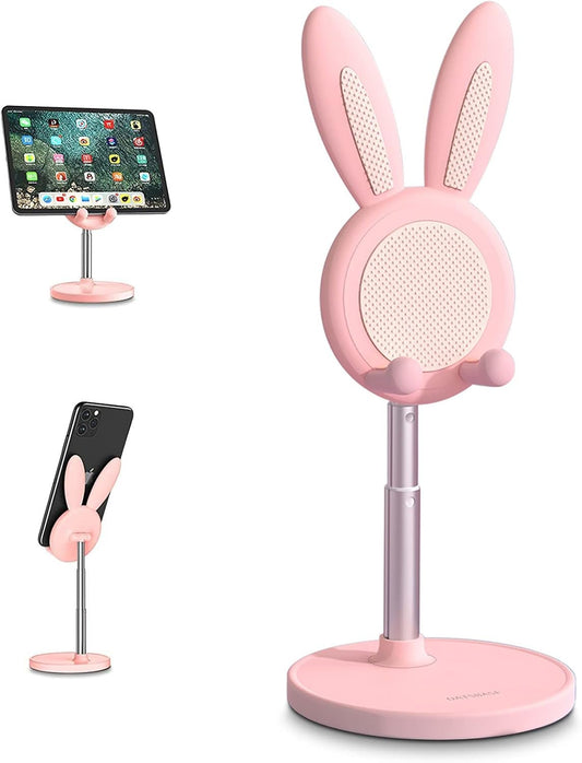 Cell Phone Stand,Angle Height Adjustable Bunny Phone Stand for Desk,Cute Rabbit Phone Holder Stand for Desk, Compatible with All Mobile Phones,iPhone,Samsung,Pixel,iPad,Tablet(4-10in) (Pink)