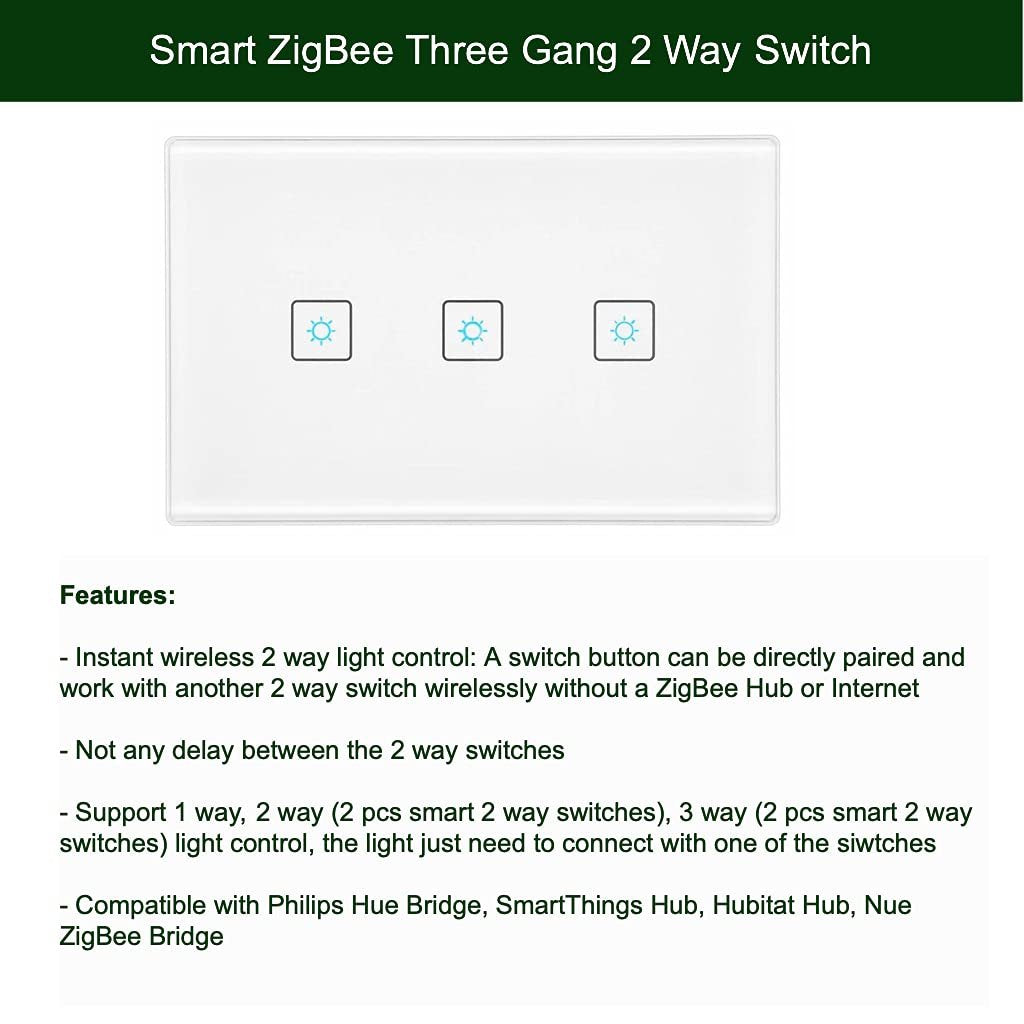 ZigBee Smart 3 Gang 2 Way Light Switch for Home Automation and Voice Control