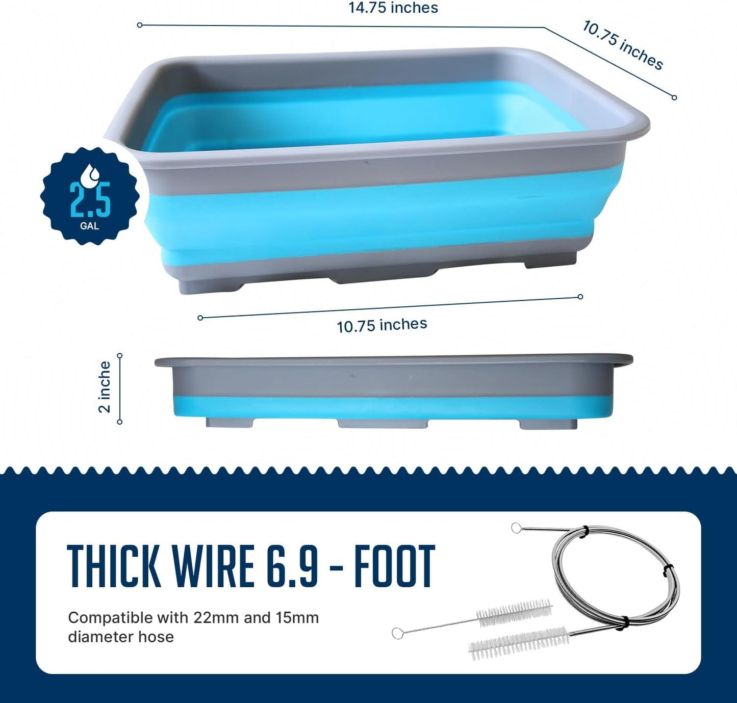 Hose and Mask for CPAP Cleaning Brush with Collapsible Wash Basin Bucket Tub - Essential Care Kit for CPAP Users, Suitable for 7 Feet Tubing and 22mm 19mm Diameter (Standard Set Basin & Brush)