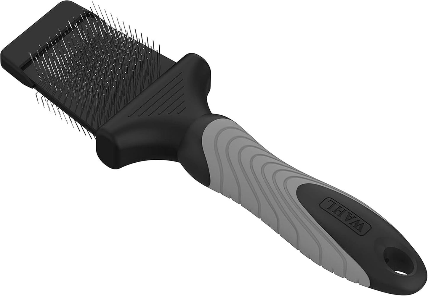 WAHL Professional Animal Double-Sided Flex Slicker Brush for Dogs & Cats (#858478) - Durable Pin Brush for Long-Haired Breeds like Bichon Frises & Collies - Ergonomic Black & Gray Grooming Tool