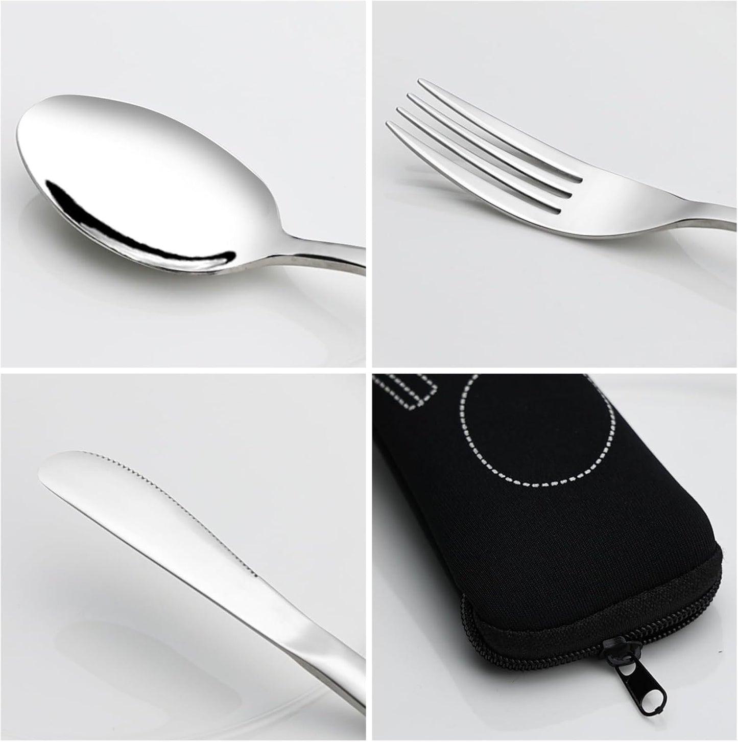 Nihenok 12 Pieces Stainless Steel Portable Flatware Set with Black Case, Travel Camping Stainless Steel Cutlery Utensils Set