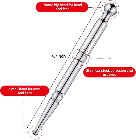 1Pc Dual Head Reflexology Acupuncture Pen,Facial Reflexology Massage Pen Stainless Steel Manual Acupuncture Pen,Stainless Steel Dual Head Body Point Probe Pen,Stainless Steel Auricular Point Probe Pen