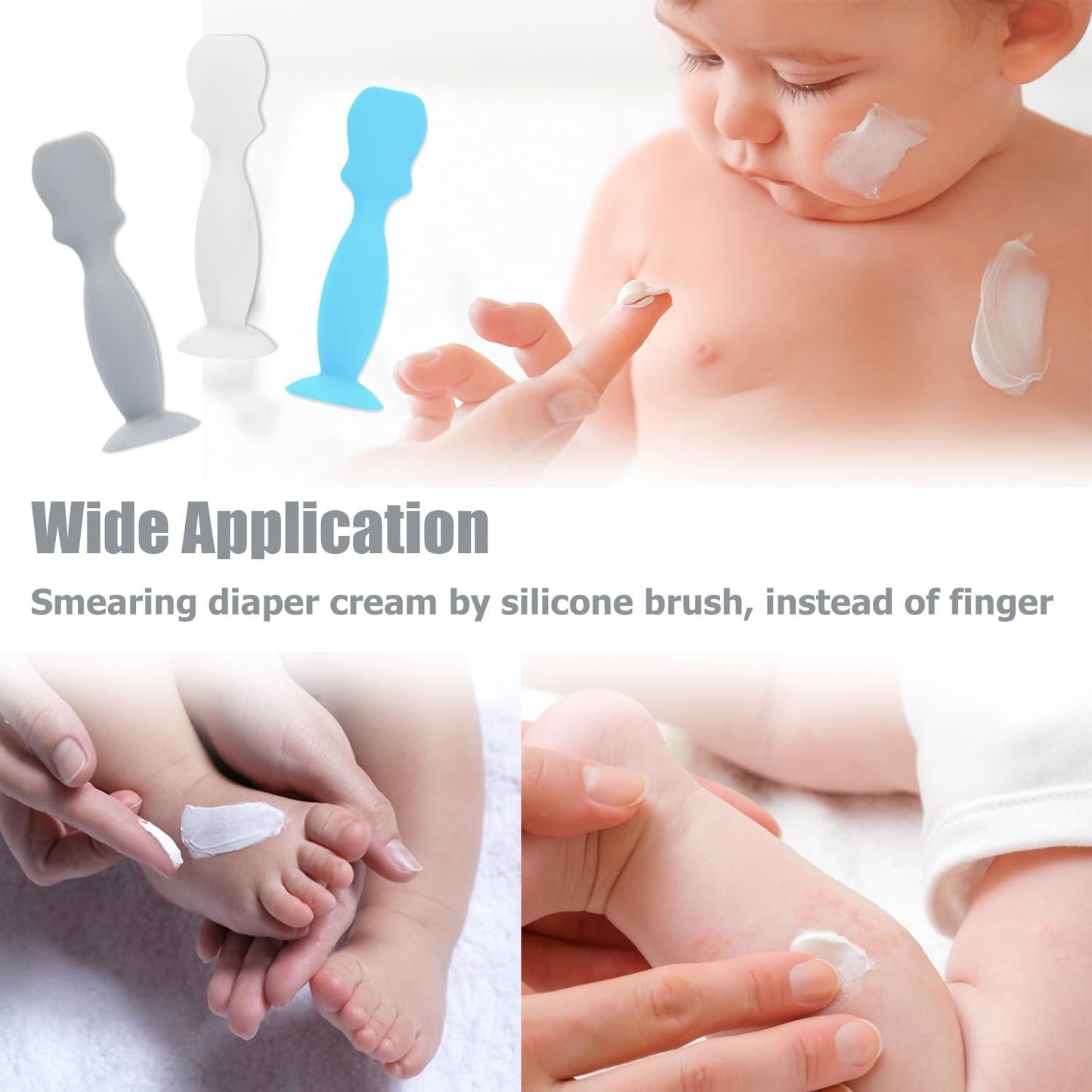 Baby Diaper Cream Spatula, 3 Pack Baby Diaper Brush Baby Cream Applicator, Silicone Diaper Cream Spatulas Brush for Newborn Baby