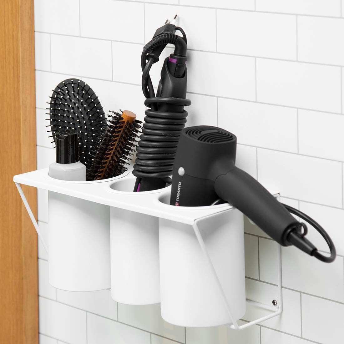JackCubeDesign Hair Dryer Holder Hair Styling Product Care Tool Organizer Bath Supplies Accessories Tray Stand Storage Bathroom Steel Hair Dryer Holder(White) MK470A