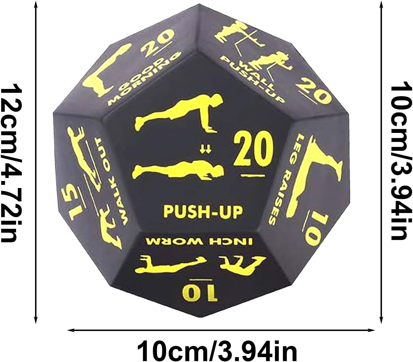 Fitness Dice, 12-Sided Exercise Game Tool, Strength Training Equipment, 4.72x3.94x3.94 Inches, Random Workout Challenge, Portable Fitness Gear, Home Gym Outdoor Travel Use