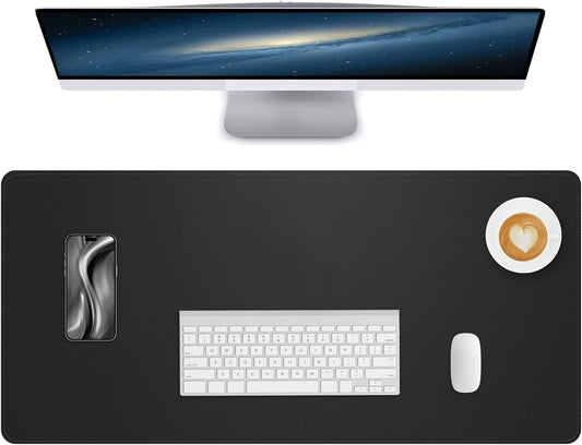 Lllunimon Leather Desk Mat Large Mouse Pad Laptop Desk Pad Waterproof Non-Slip Table Blotter Desktop Writing Pad for Office and Home (Black, 80x40cm)
