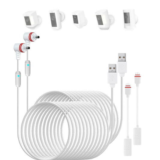 2Pack 24.9ft/7.6 m USB Power Charging Cable with Type-C Adapter Cable and LED Alert Light, Compatible with Ring Camera (Spotlight Cam, Stick Up Cam/Pro, Spotlight Cam Plus, Spotlight Cam Pro)