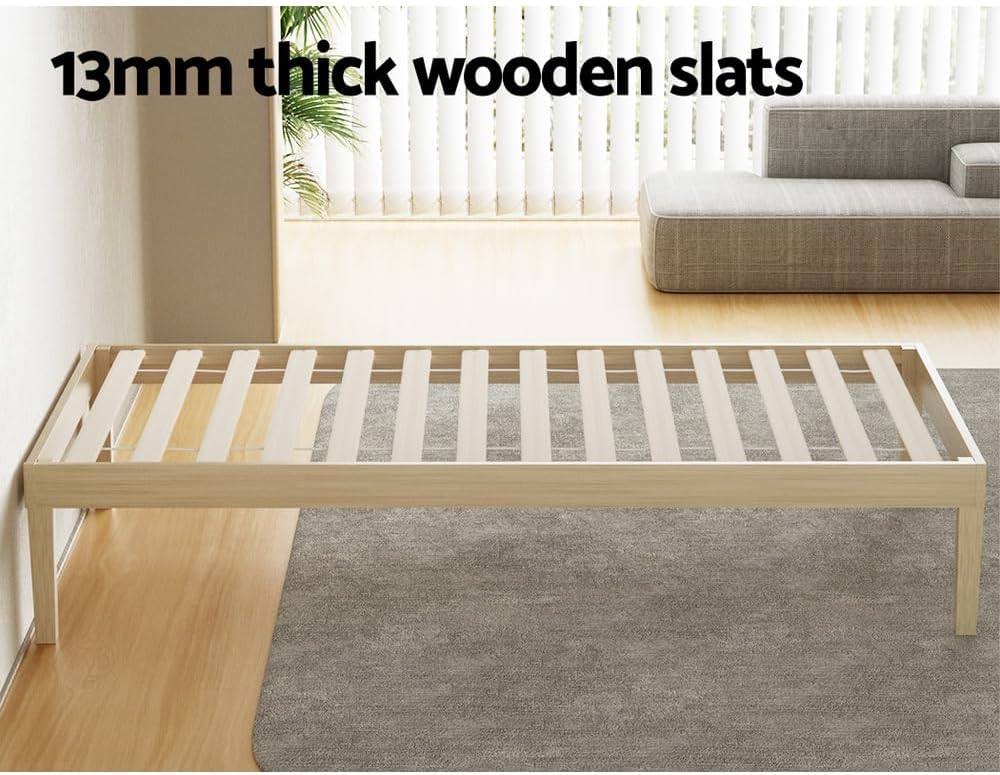 Artiss Single Bed Frame Platform Wooden Timber Frames Beds Base Bedroom Room Decor Home Furniture Oak for Kids, Toddler and Adult, Modern Design with Stable Legs and Storage Space Pine, Easy Assembly