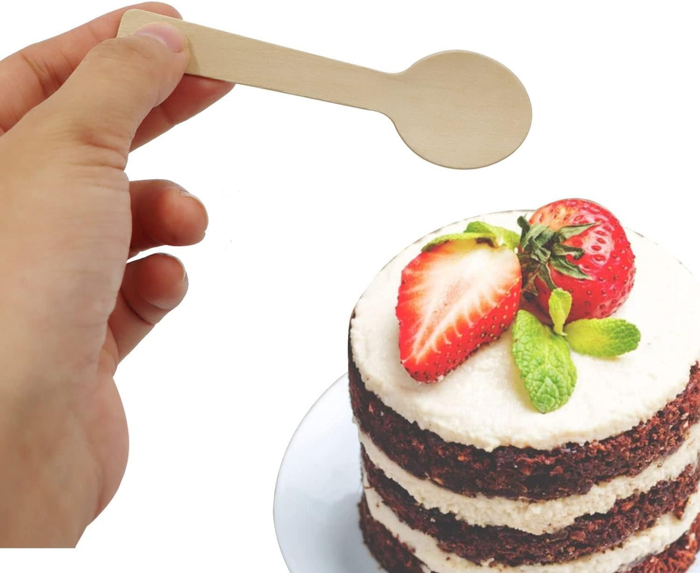 VQRTKS 100Pcs Disposable Wood Spoons Eco-Friendly Cutlery Wooden Spoons Mini Kitchen Ice Cream Dessert Tea Coffee Cake Spoons 10cm Flatware Cutlery Bupplies