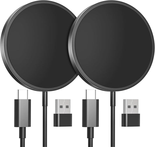 2 Pack Magnetic Wireless Charger iPhone, 15W Mag-Safe Charger for iPhone 16/15/ 14/13/ 12 Pro Max Plus Mini and Airpods 3/2/ Pro 2 (Black)