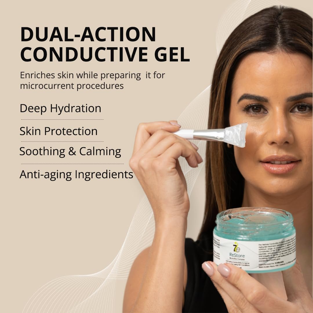 7E Wellness ReStore Conductive Gel with Bio-Active Complex - 4oz - Facial Skin Care Products with Green Tea Extract, Hyaluronic Acid, and Collagen Peptides - Anti Aging and Skin Tightening