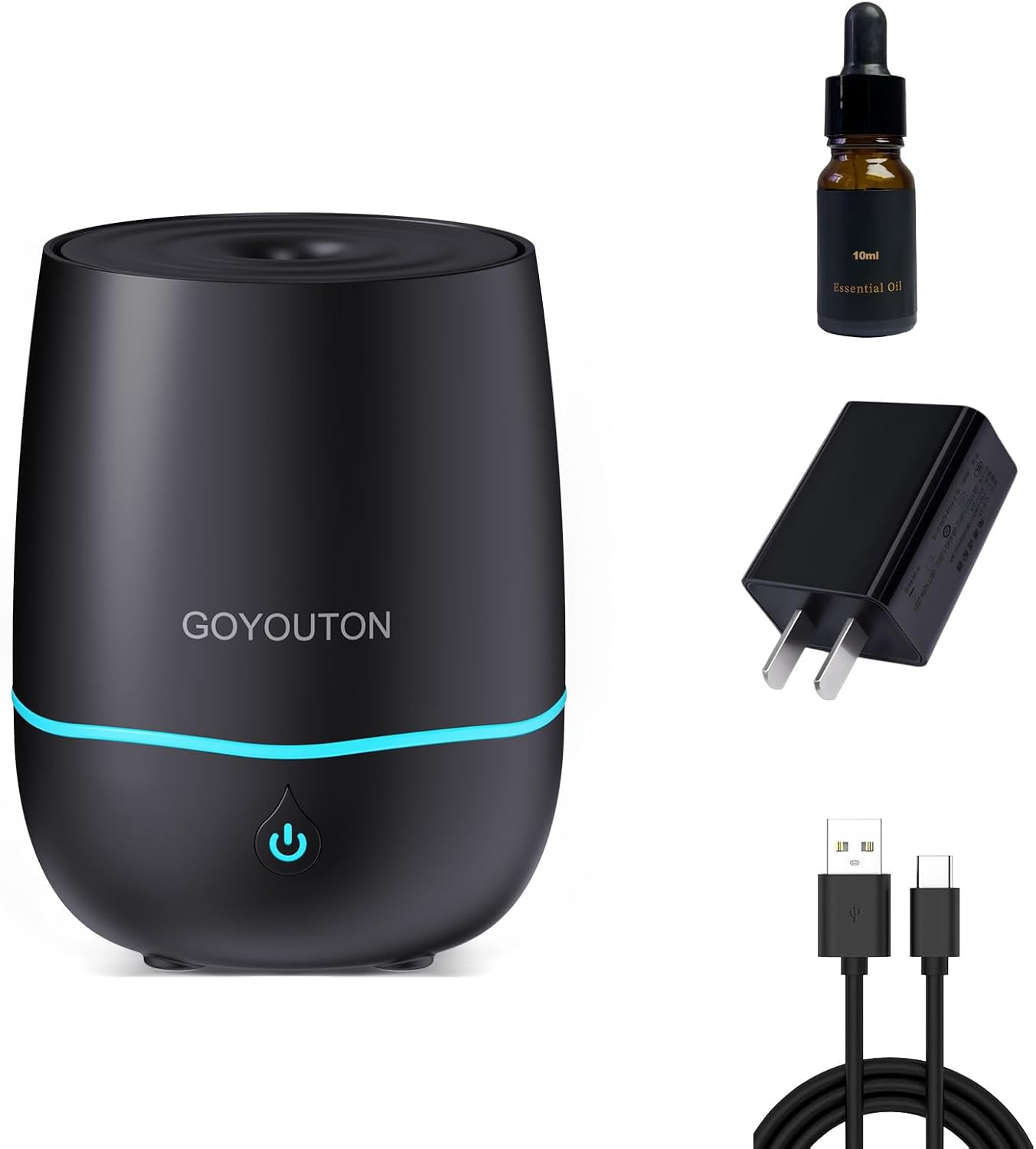 Essential Oil Diffuser, 200ML Diffusers for Home Scent Aromatherapy Diffuser Air Desk Humidifier Aroma Diffuser for Bedroom Room Office with 7 Color LED Lights Quiet Waterless Auto Shuts-Off (Black)