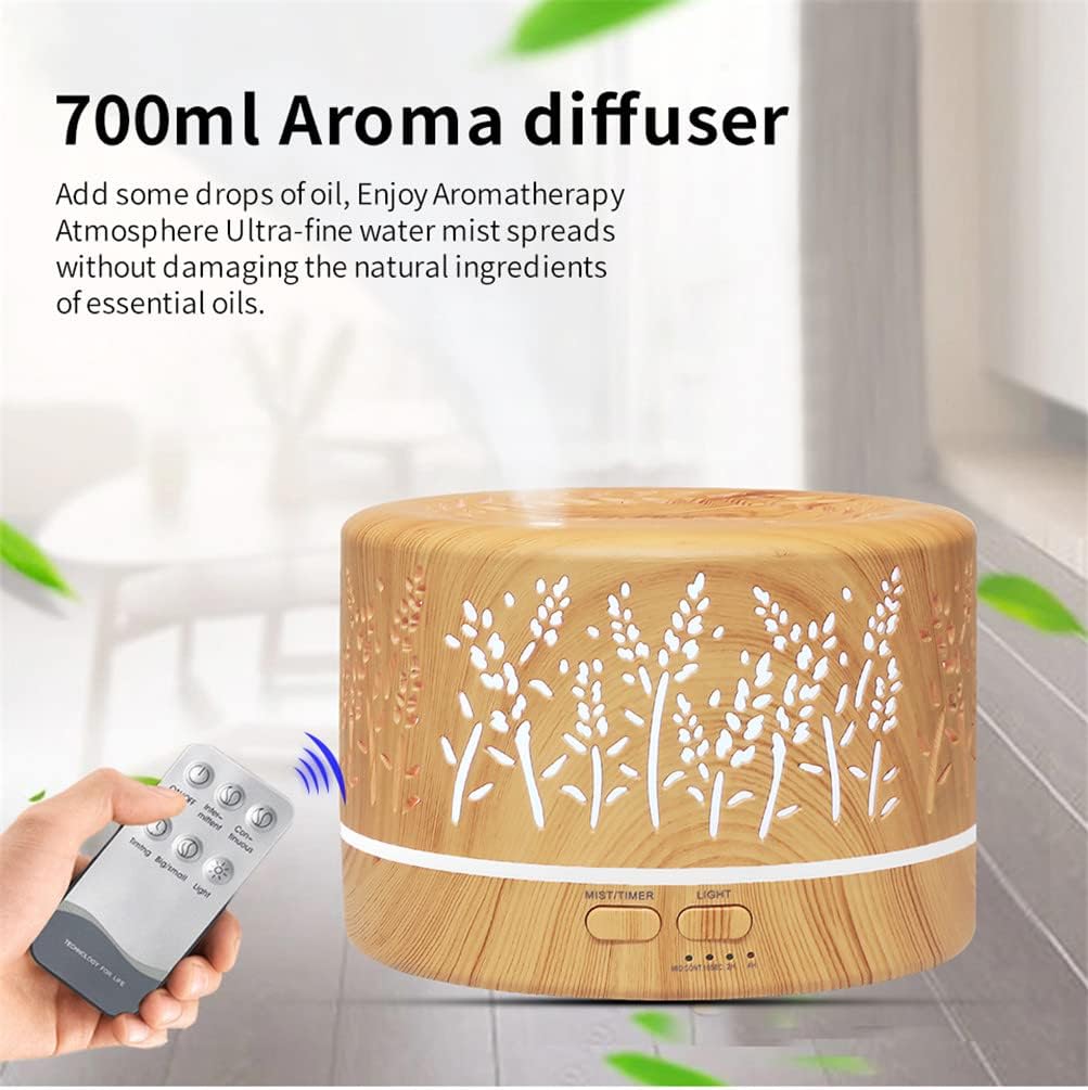700ml Remote Control Ultrasonic Electric Air Humidifier Aroma Diffuser Essential Oil Cool Mist Maker 7 LED Light Coloful for Office Home Car (A)