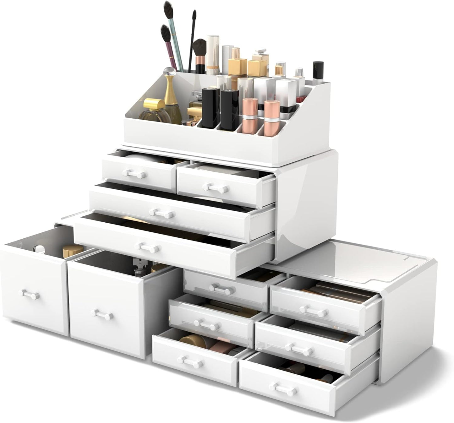 READAEER Makeup Organizer 4 Tier Freely Stackable Makeup Organizer Bathroom Makeup Organizer Multifunction Waterproof Dustproof with 12 Drawers