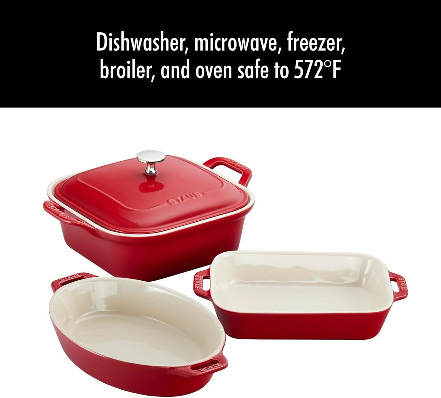 STAUB Ceramics Baking Dish Set, 4 pc, Cherry