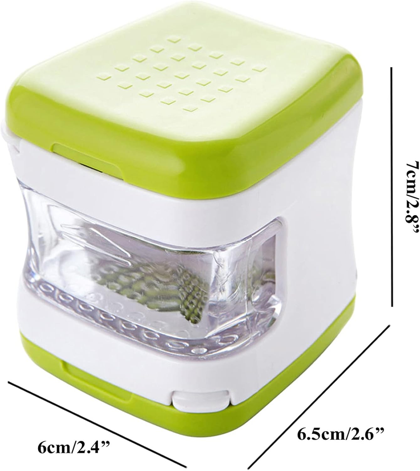 Coralpearl Garlic Ginger Press Cutter Mincer Chopper Crusher Slicer Grater Grinder Dicer Machine Food Aid in Plastic Stainless Steel with Silicone Peeler Kitchen Gadget Green Tool Set (Cube)