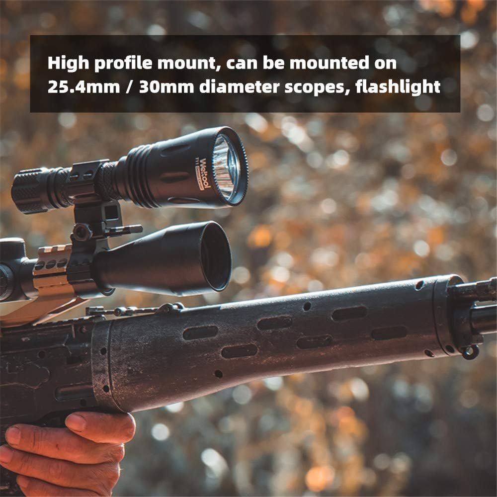 Weltool PM23 Flashlight Mount 1-inch / 30mm Riflescope Rings Barrel Clamp Mount with Picatinny Rail for Magnifiers, IR Flashlights,aim and Night Sight, Tactical Light (Heighten Space)