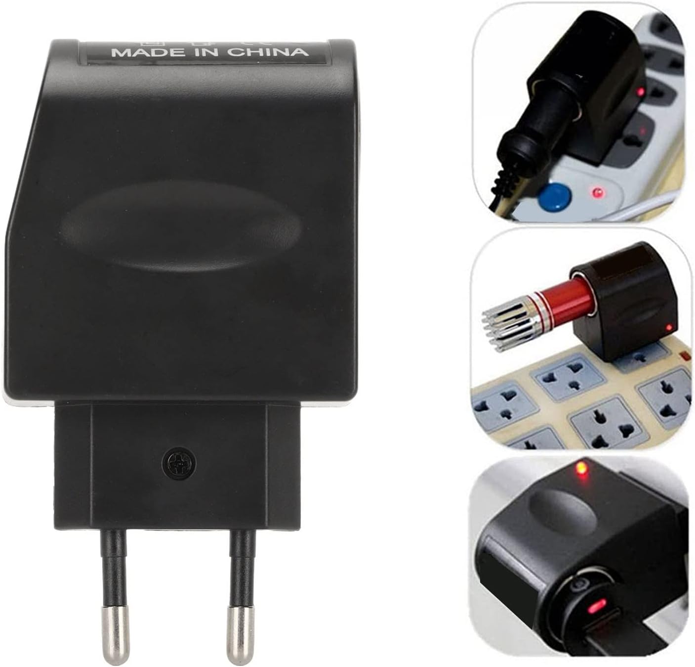 AC to DC 12V Wall Socket Power Adapter Converter with Cigarette Lighter Socket and LED Charge Indicator for Small Car Electronics (EU Plug)