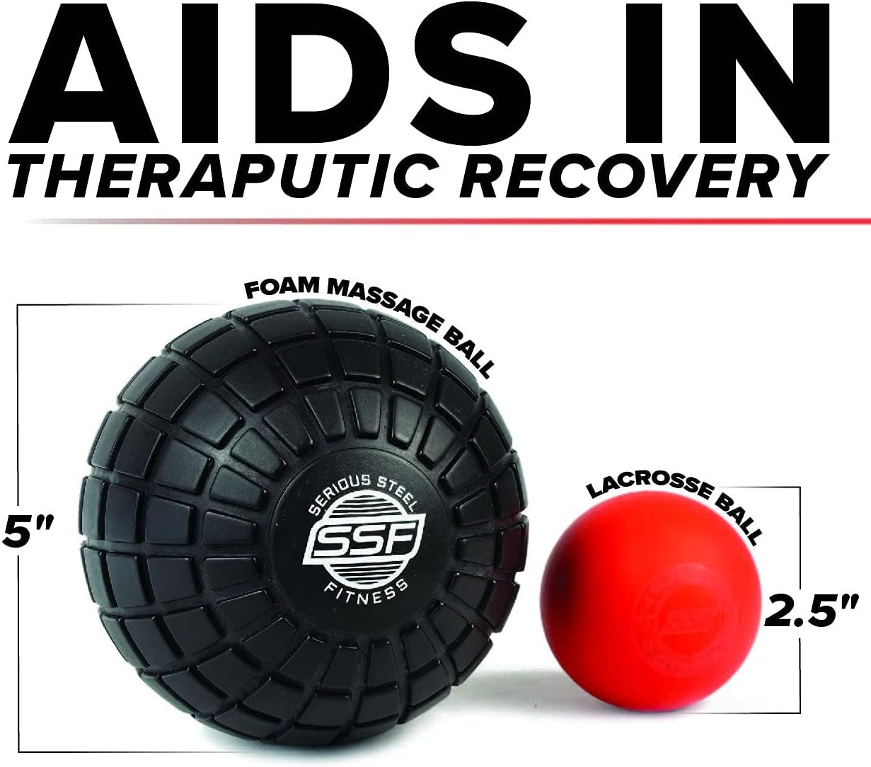 Serious Steel Fitness 5" Foam Massage Ball - Deep Tissue Muscle Knot Release Tool - Back, Legs, Shoulders, and More (5" Inch Black Massage Ball)