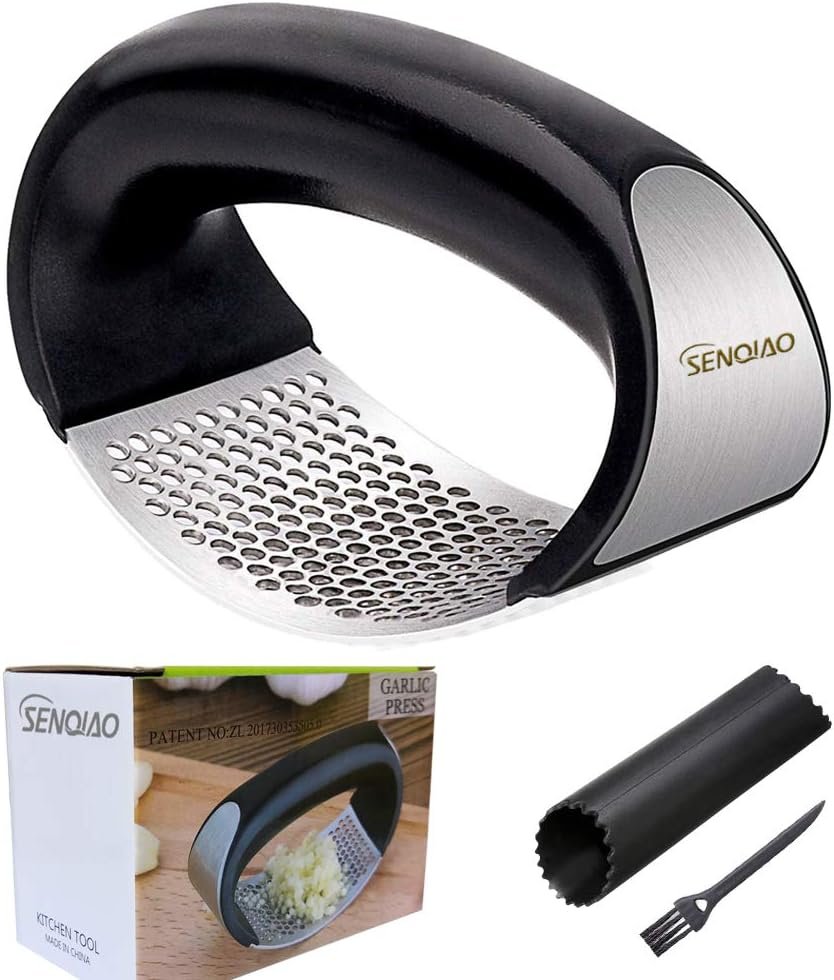 SENQIAO Garlic Press Rocker Stainless Steel Ginger Crusher Squeezer Slicer Mincer Chopper Kitchen Gadget with Ergonomic Handle (2019)