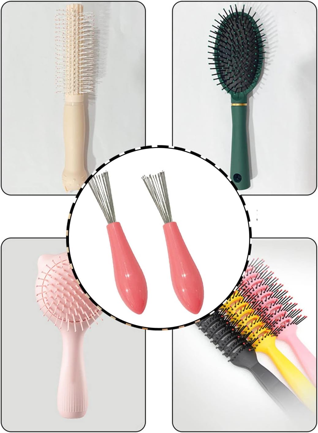 Lopsity 4PCS Hair Brush Cleaning Tool Comb Mini Hair Brush Comb Cleaning Brush Hair Brush Cleaner Tool for Removing Hair Dust Home Salon Use (PINK+BALCK)
