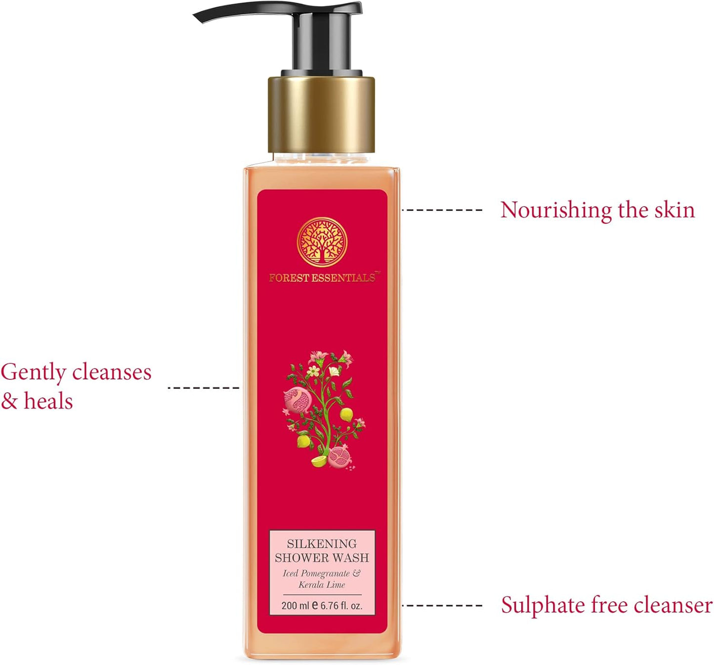 Forest Essentials Silkening Shower Wash, Iced Pomegranate with Fresh Kerala Lime, 200ml