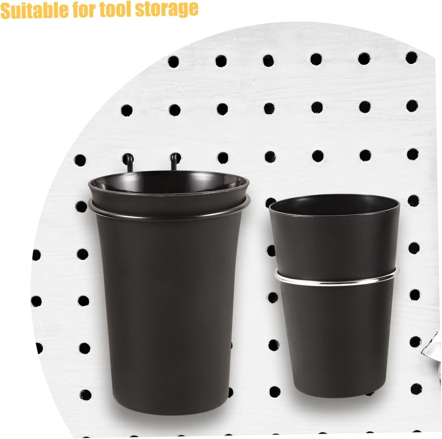 DOITOOL 2pcs Pegboard Organizer Cups with Hooks Storage for Screws Nuts Hardware Wall Mount Tool Organization with Holder for Efficient Workspace