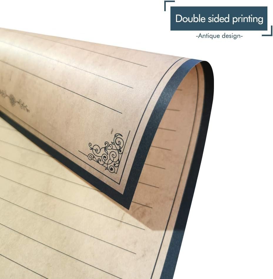 Lined Vintage Stationary Paper and Envelopes Set 48 Sheets + 24 Envelopes Old Fashion Stationery Set 7.3 Inch x 10.2 Inch