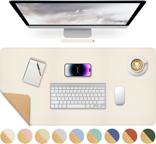 Giecy Leather Desk Pad, Dual-Sided Cork & PU Leather Desk Pad 80 x 40 cm Extended Computer Desk Mat Keyboard Mouse Pads Writing Mat Desk Blotter Pads Mats for Home Office Computer Laptop PC (Beige)