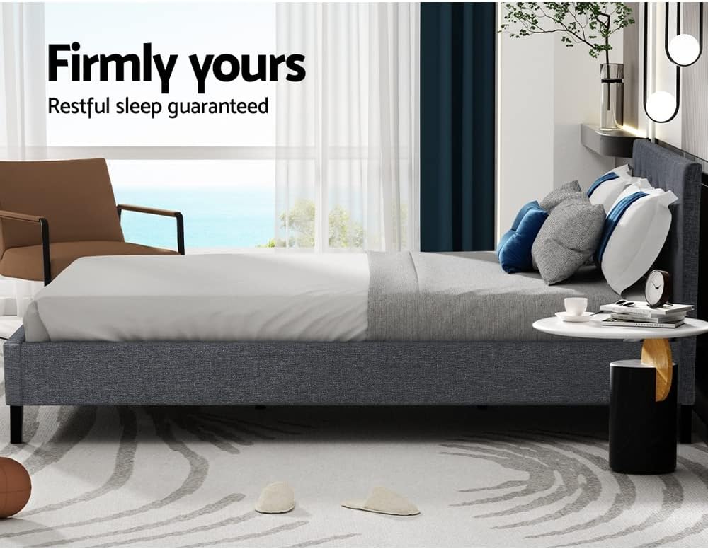 Artiss Queen Bed Frame Platform Tufted Headboard Wooden Frames Beds Base Bedroom Room Decor Home Furniture, Upholstered with Grey Faux Linen Fabric + Foam + Wood, Modern Design