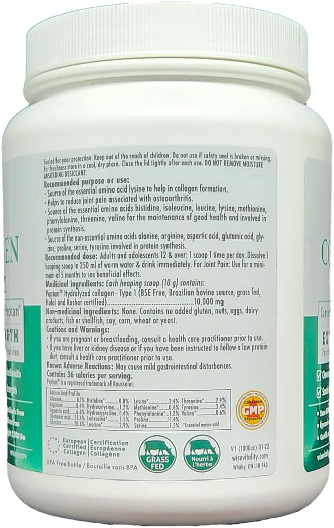 Wise Vitality Collagen Protein Powder | Type 1 & 3 Hydrolyzed Peptides for Skin, Hair, Nails & Bones | 425g Unflavored | Keto-Friendly, Non-GMO, Gluten-Free