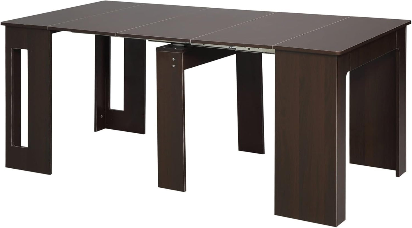 HOMCOM Foldable Table, Extendable Dining Table, Kitchen Table for Small Spaces, Seats up to 6 People, Dark Brown