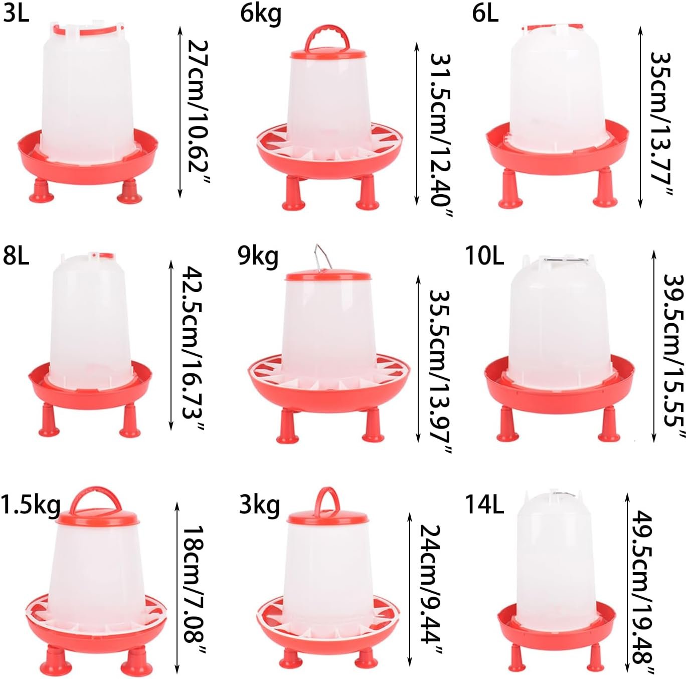 YS0911 Chick Waterer Kits for Chick HenQuail Hanging Poultry Waterer Fountain Large Capacity Water Bowl for Outdoor Farm Coops Chicken Watering Supplies, 3L