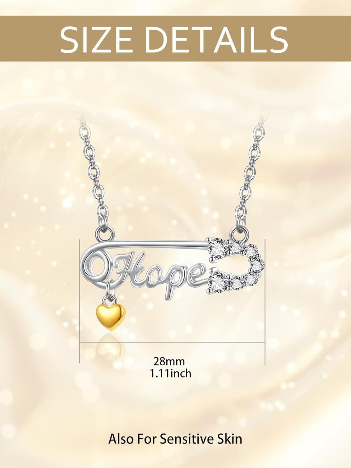 KINGWHYTE Safety Pin Necklace 925 Sterling Silver Mental Health Awareness Pin Hope Neckalce Safety Pin Pendant Jewelry Gifts