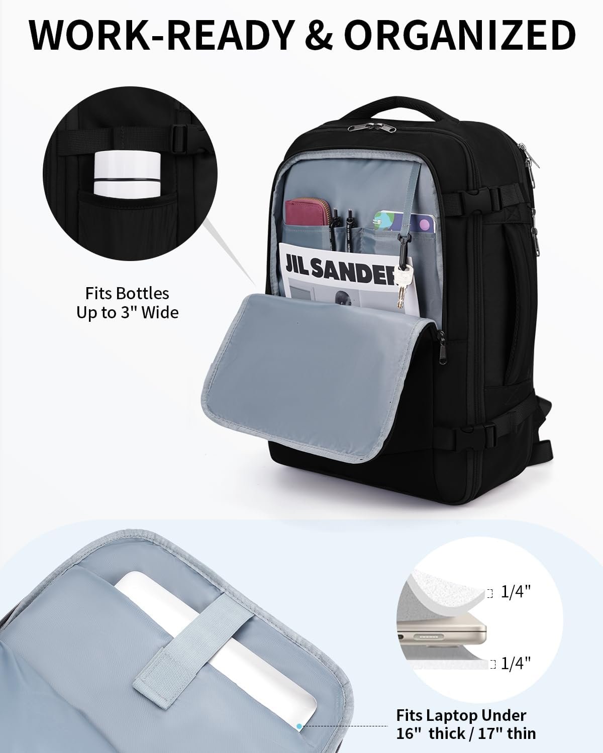 ECOHUB Carry On Travel Backpack, Expandable Airlines Personal Item Bag 18x14x8, Water Resistant 17 inch Laptop Backpack