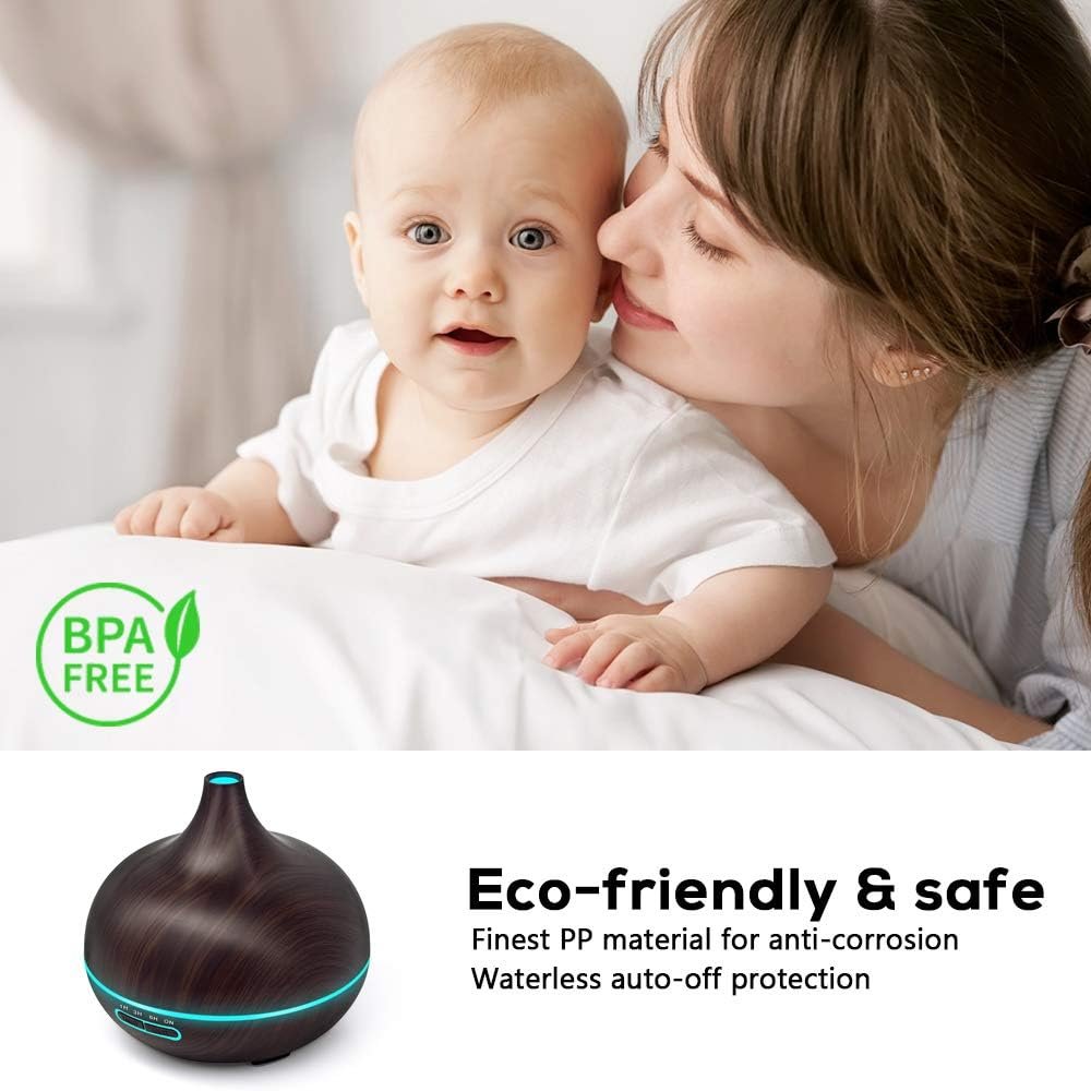 550ml Essential Oil Diffuser with Remote Control, 3 Timer Settings, Black