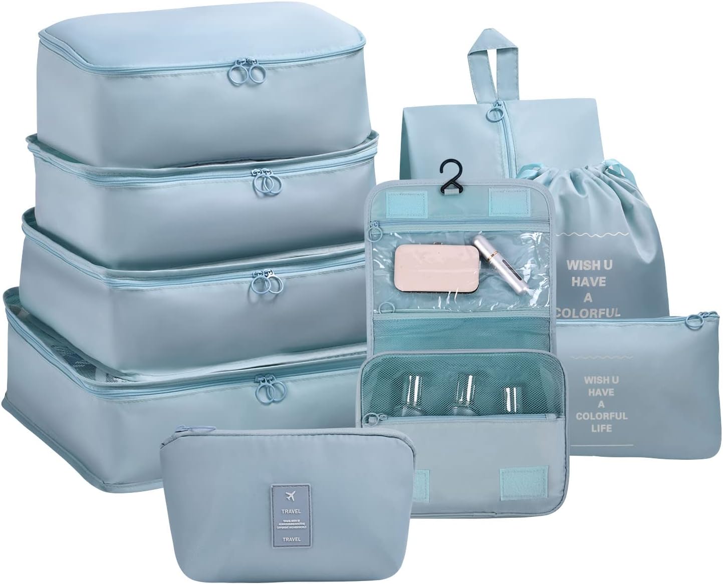 OSDUE Suitcase Organizer, 9 Pieces Travel Cube System, Separators Travel Pouches, Travel Organizers, Clothing Underwear Footwear Organizers Sacks Storage Suitcase Set