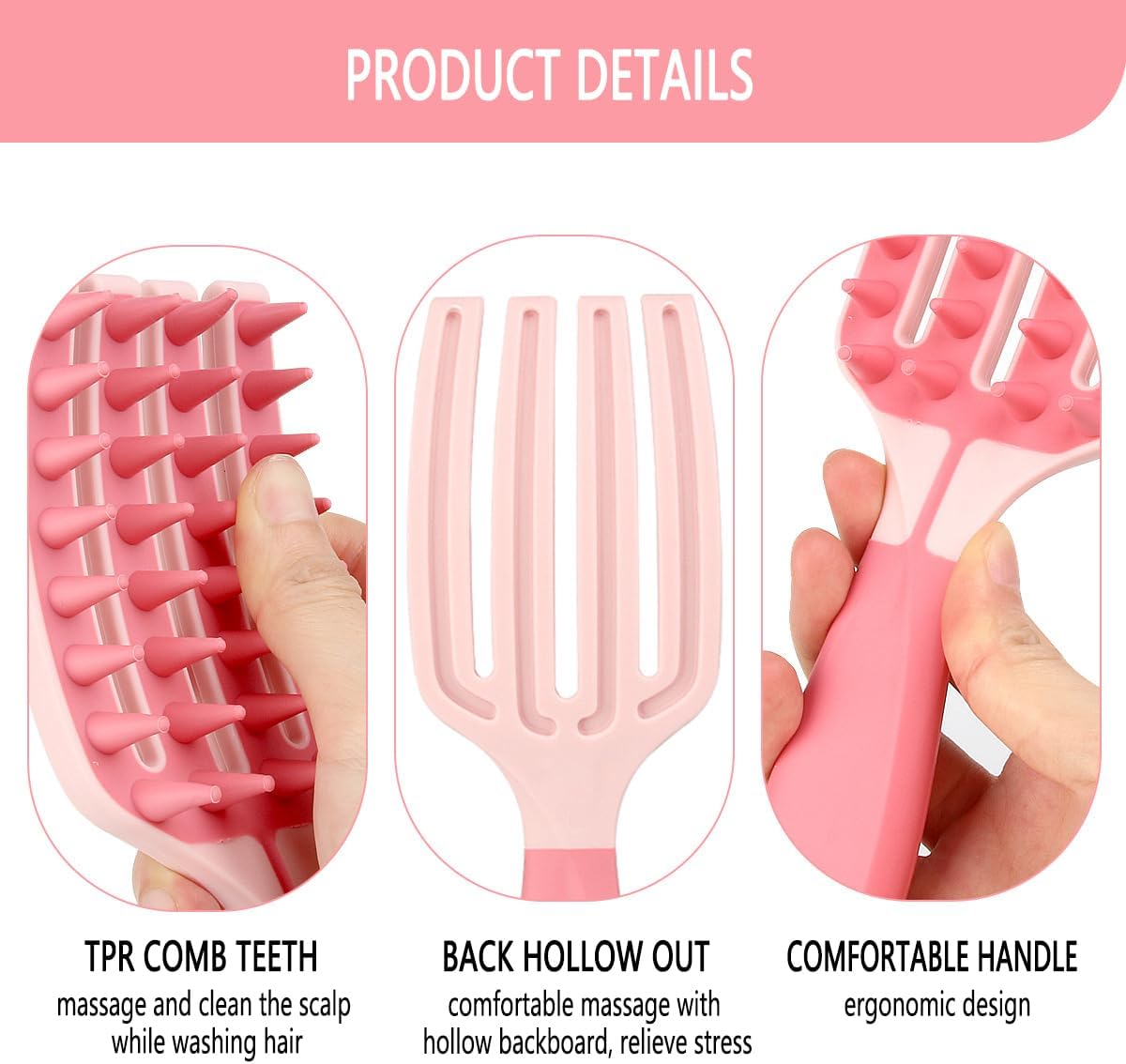 Silicone Scalp Massager Brush - Detangling Comb with Soft Bristles for Hair Growth, Shower & Travel | Gentle Shampoo Brush & Scalp Exfoliator (pink)