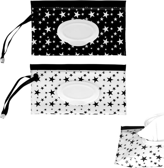 2 Pcs Portable EVA Wipes Bag - Stylish and Practical for Outings, Travel, and Outdoor Sports Wipes Dispenser (Black x 1, White x 1)