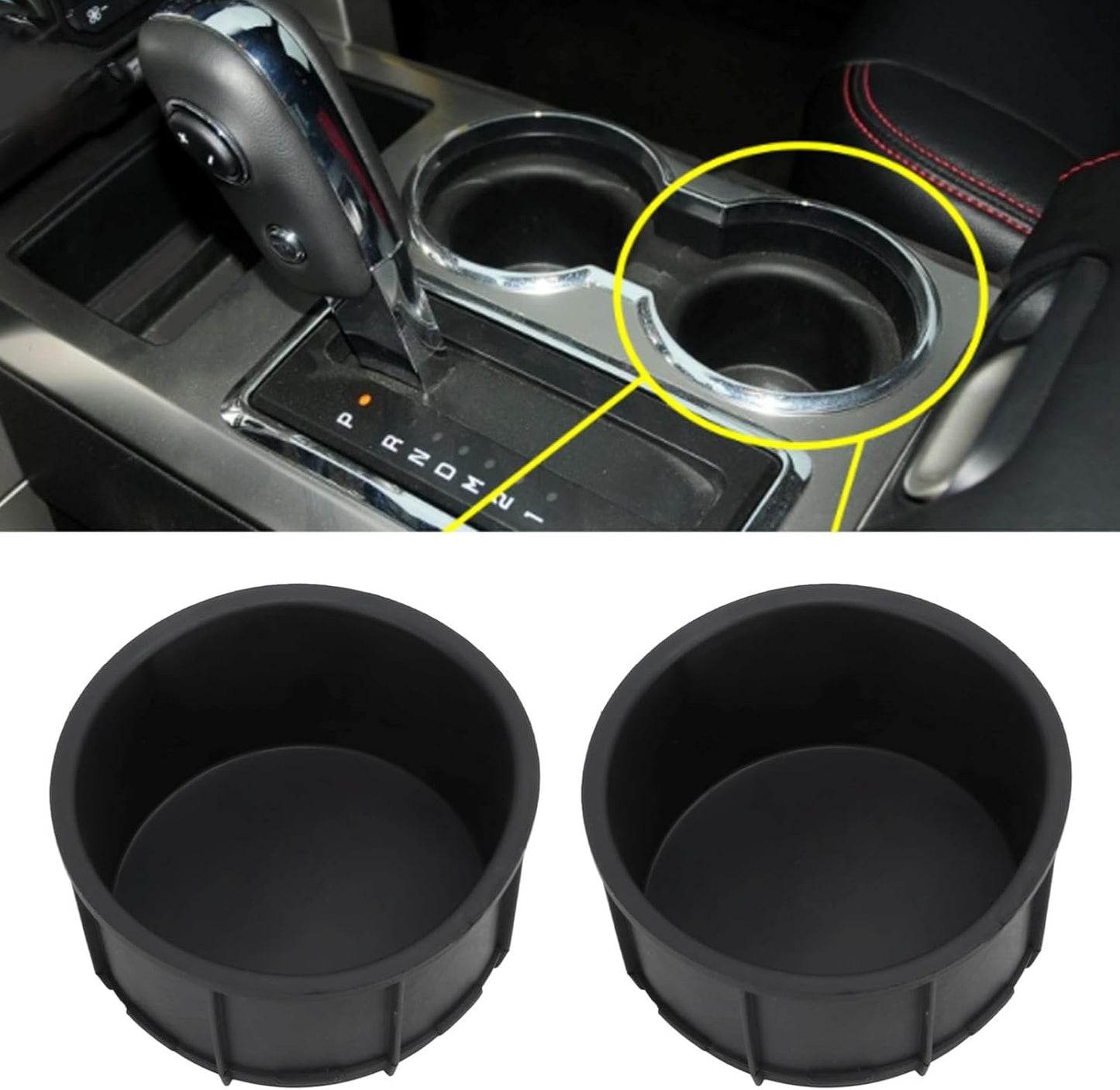 Cup Holder Insert Liner, 2Pcs Black Rubber Center Console Cup Holder Insert Liner Automotive Interior Accessories 9cmx4.5cm/3.5cmx1.8in