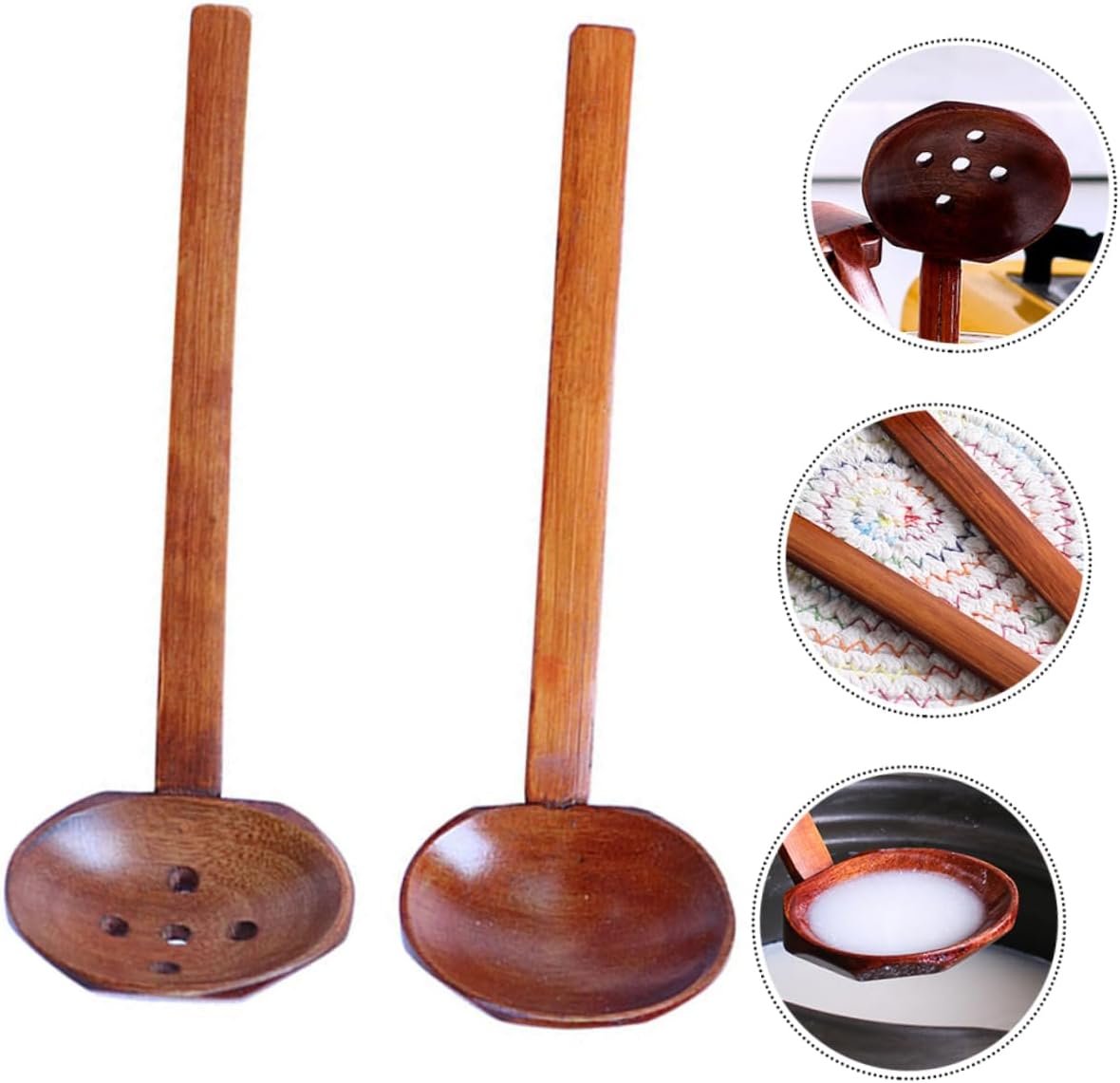HEMOTON 2 pcs Japanese Table Dining Kitchen Long Spoons Reusable Friendly Eco Handle Wooden Home